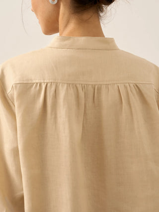 LINTICO Joanna butter yellow 100% linen dress shirt, lightweight blouse with classic collar and button-front design.