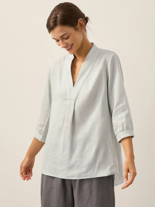 LINTICO Joanna 100% linen dress shirt in mist blue, featuring a relaxed fit with a classic collar and button-down front.