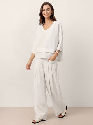 100% Linen Sculpted Pleat Elasticated Back Relaxed Pants VERIDIANA - Glamourous Grace
