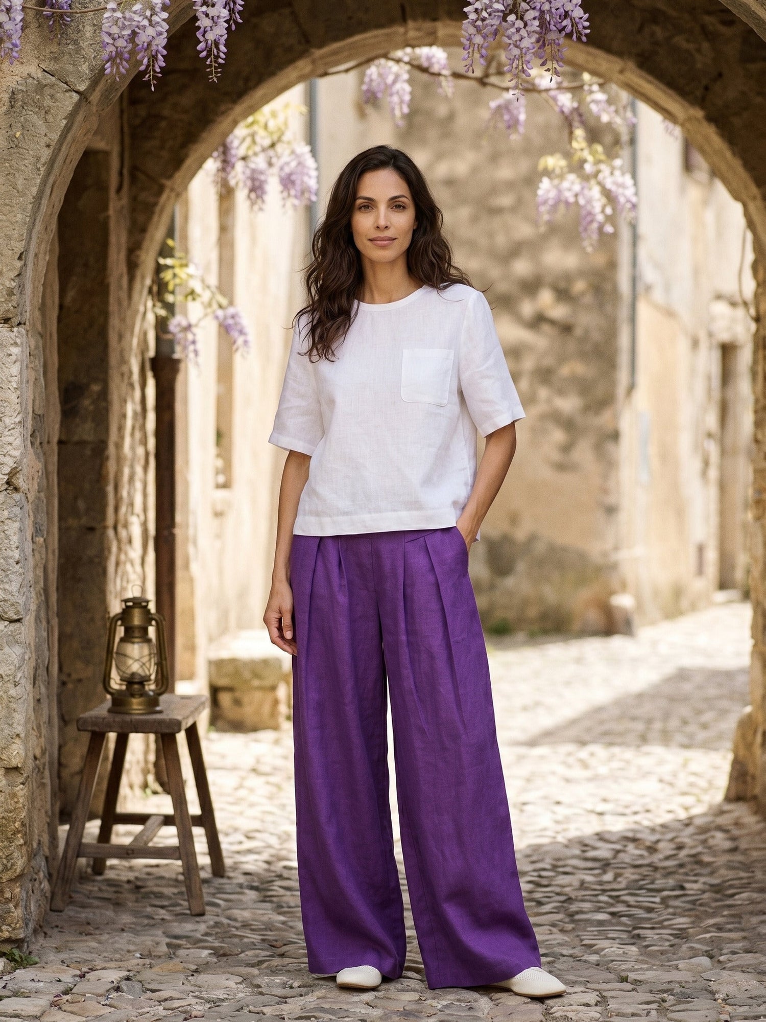 100% Linen Drop Shoulder Boxy Top REGINA - Glamourous Grace