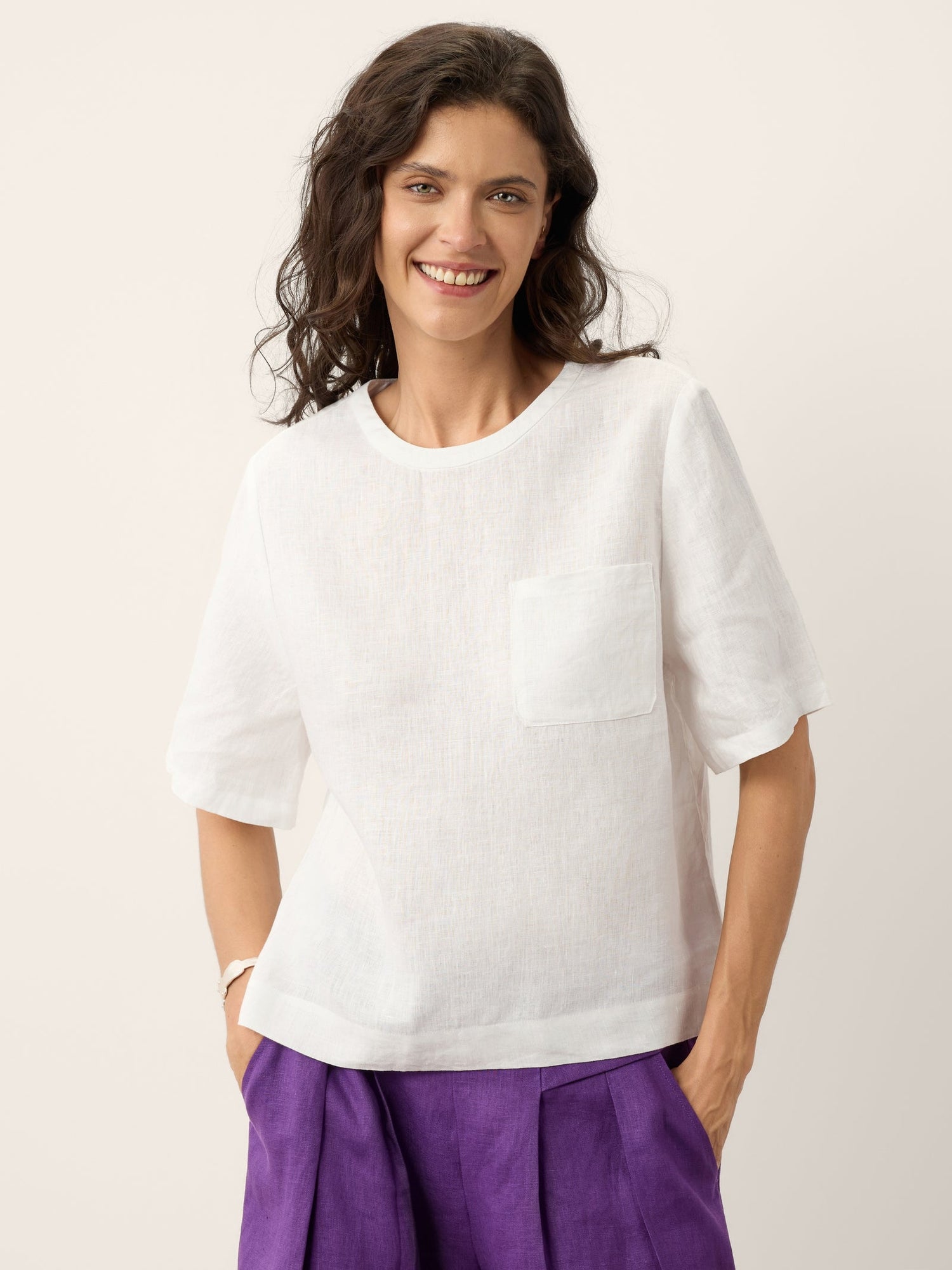 100% Linen Drop Shoulder Boxy Top REGINA - Glamourous Grace