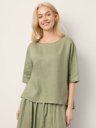 100% Linen Drop Shoulder Shirred Back High-Low Hem Top LINDSEY - Glamourous Grace