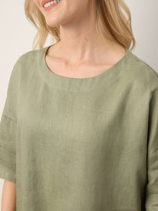 100% Linen Drop Shoulder Shirred Back High-Low Hem Top LINDSEY - Glamourous Grace