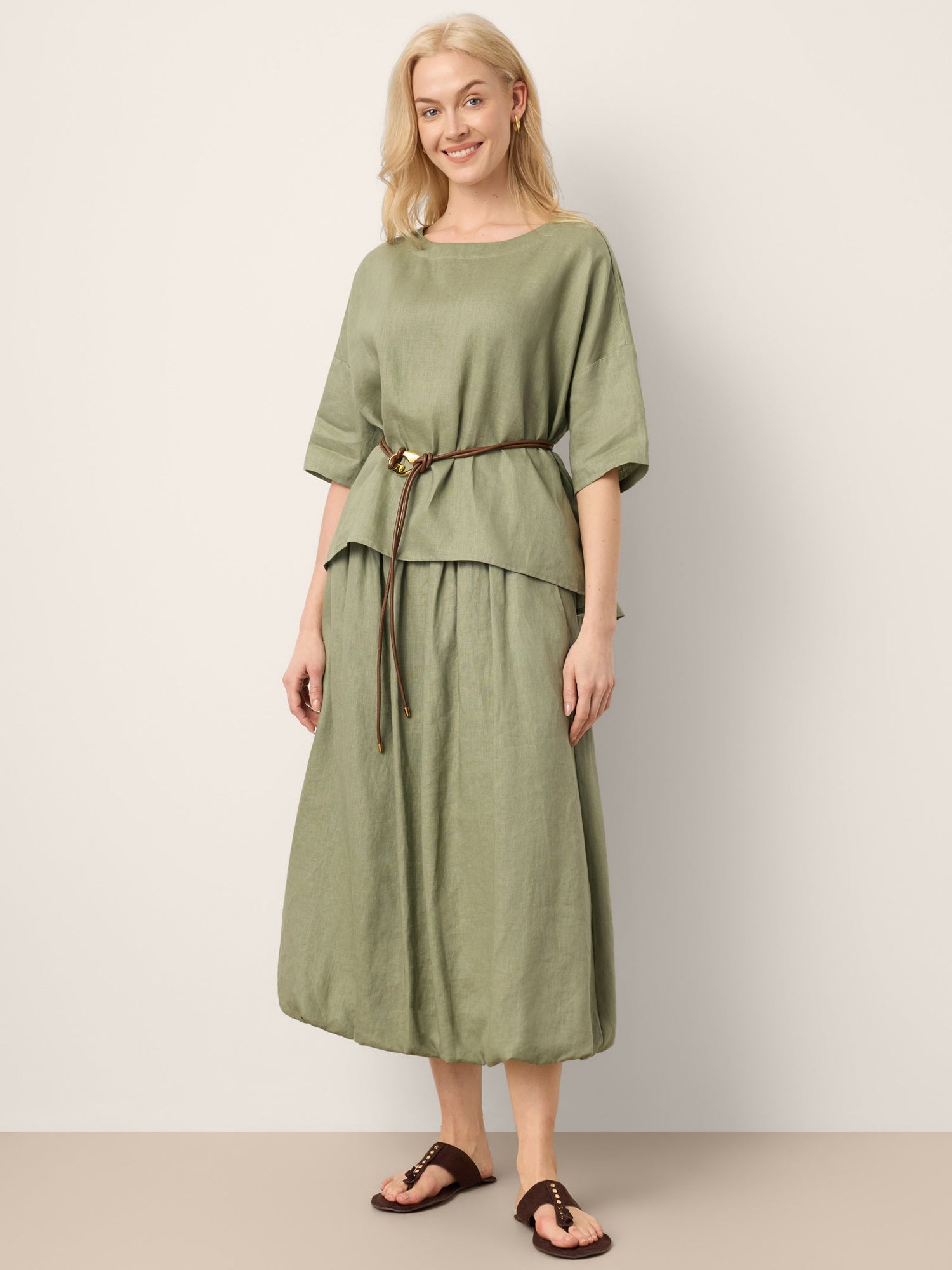 100% Linen Drop Shoulder Shirred Back High-Low Hem Top LINDSEY - Glamourous Grace