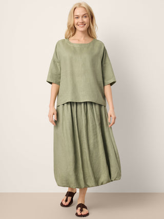100% Linen Drop Shoulder Shirred Back High-Low Hem Top LINDSEY - Glamourous Grace