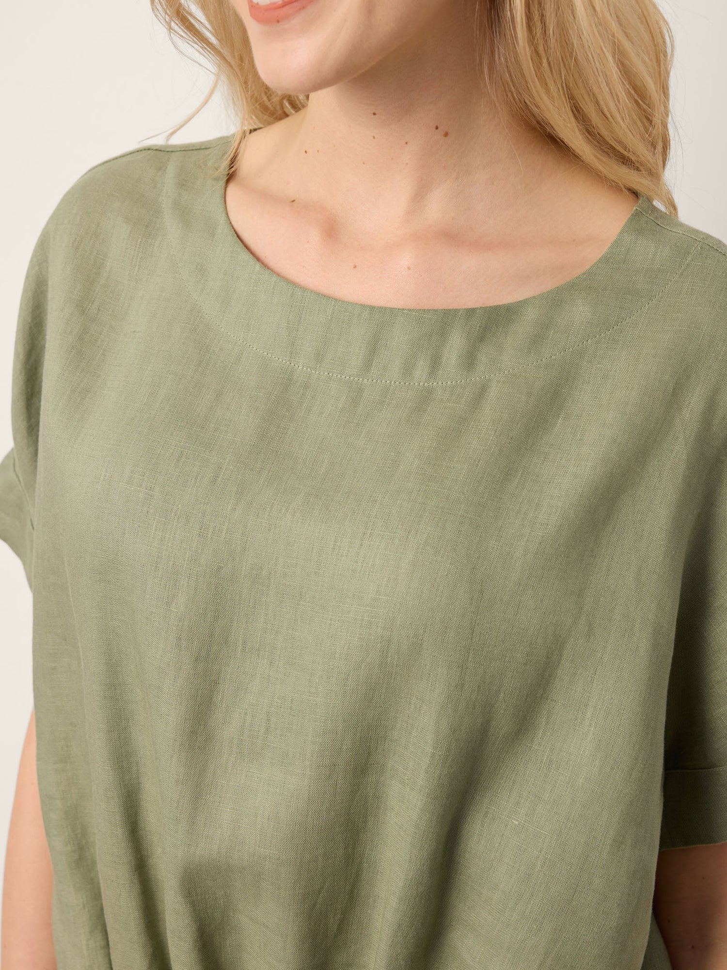 100% Linen Drop Shoulder Split-Back Double Shirred Hem Top LINDSEY - Glamourous Grace