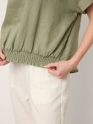 100% Linen Drop Shoulder Split-Back Double Shirred Hem Top LINDSEY - Glamourous Grace