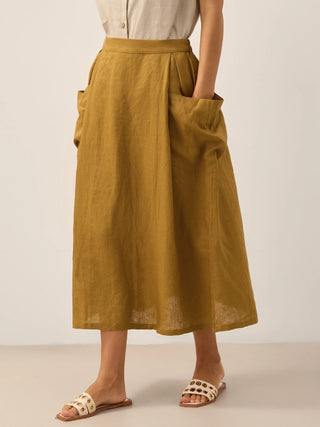 Linen Checked Elastic Waist Skirt MARINA - Glamourous Grace