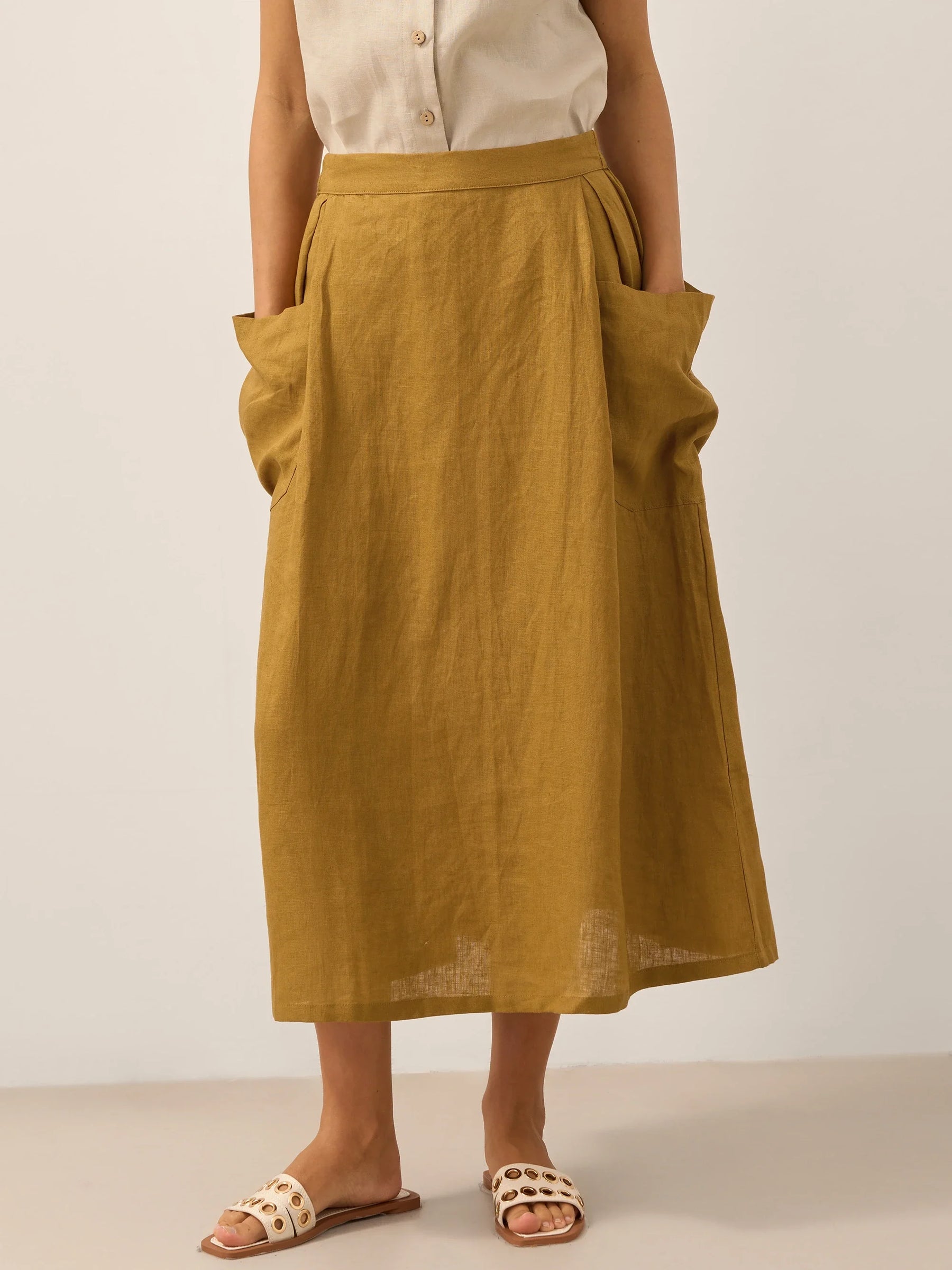 100% Linen Elastic Waist Skirt MARINA - Glamourous Grace