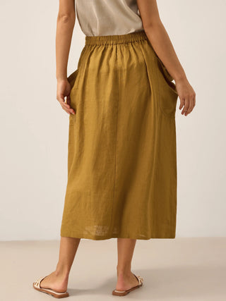 Linen Checked Elastic Waist Skirt MARINA - Glamourous Grace