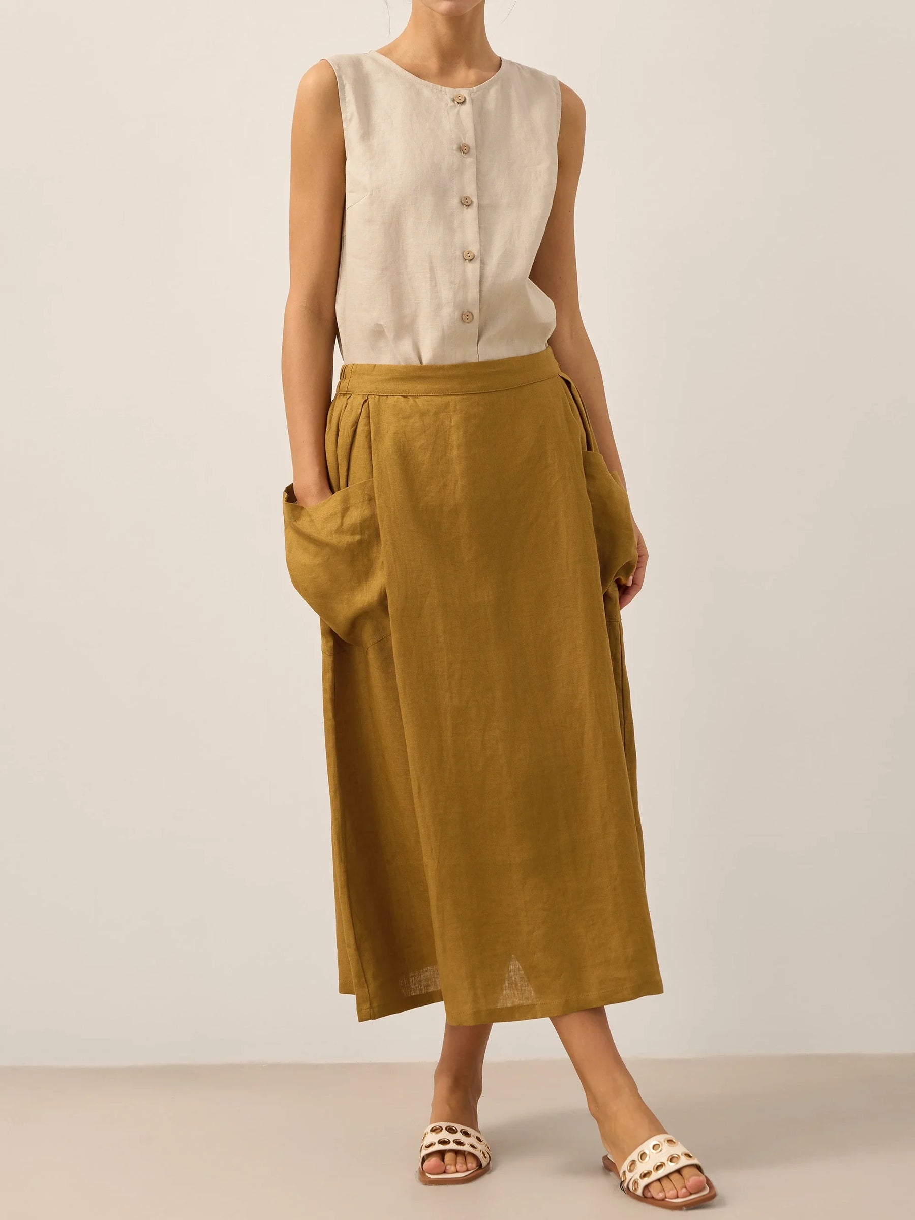100% Linen Elastic Waist Skirt MARINA - Glamourous Grace