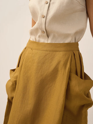 Linen Checked Elastic Waist Skirt MARINA