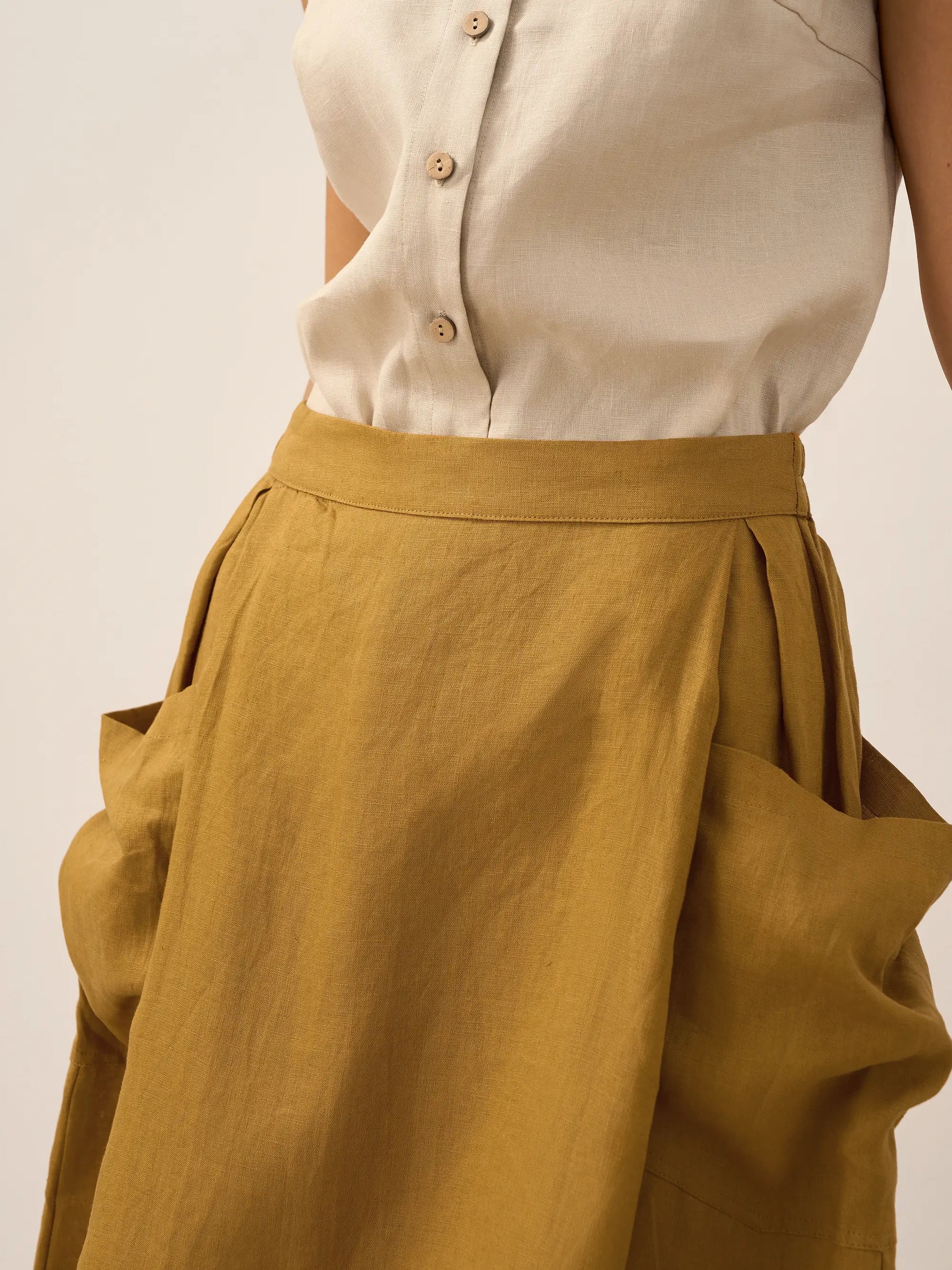 100% Linen Elastic Waist Skirt MARINA - Glamourous Grace