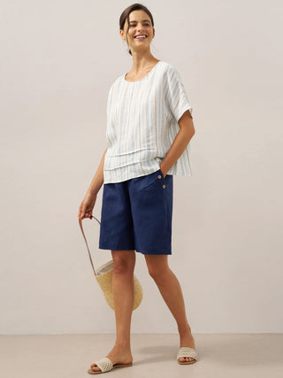 100% Linen Elastic Waistband Capri Pants ANNA - Glamourous Grace