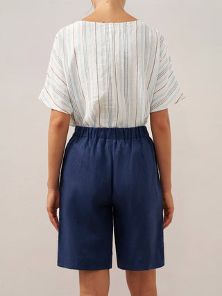 100% Linen Elastic Waistband Capri Pants ANNA - Glamourous Grace