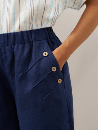 100% Linen Elastic Waistband Capri Pants ANNA - Glamourous Grace