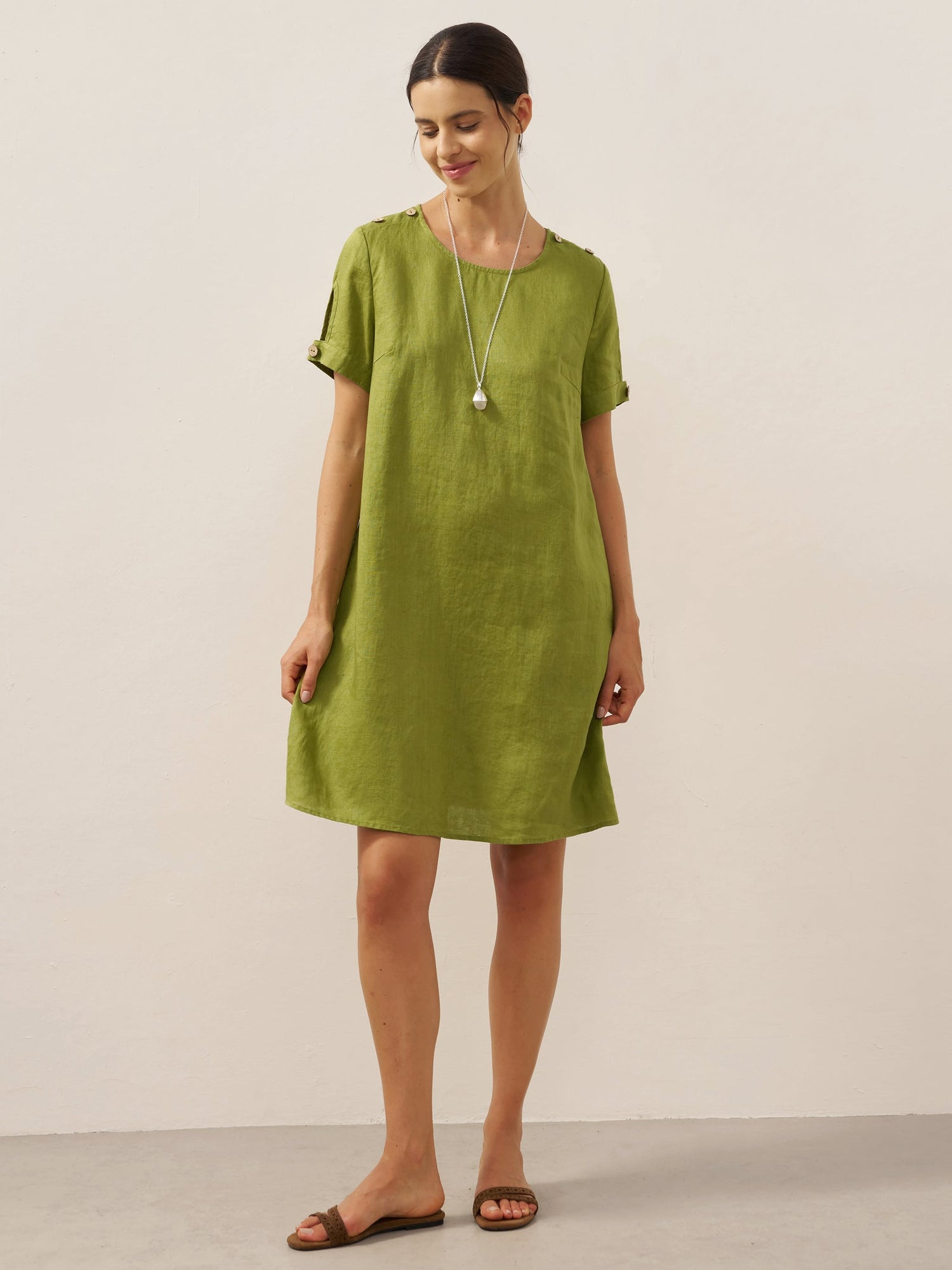 100% Linen Eyelet Short Sleeve Mini Dress LIA - Glamourous Grace