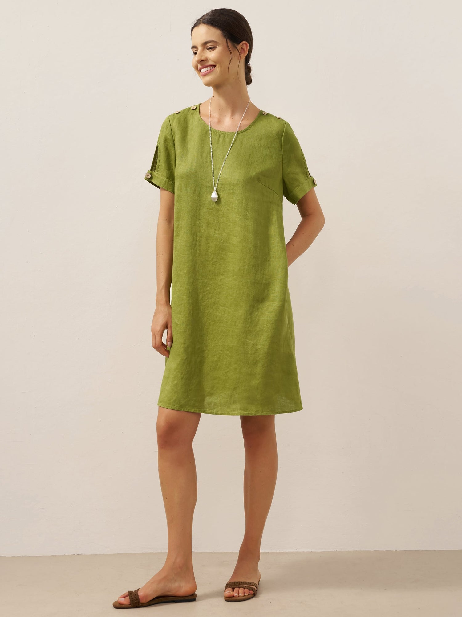 100% Linen Eyelet Short Sleeve Mini Dress LIA - Glamourous Grace