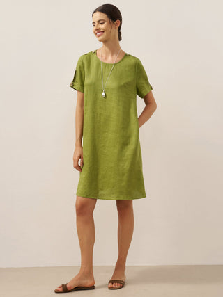 100% Linen Eyelet Short Sleeve Mini Dress LIA - Glamourous Grace