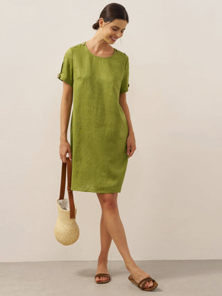 100% Linen Eyelet Short Sleeve Mini Dress LIA - Glamourous Grace