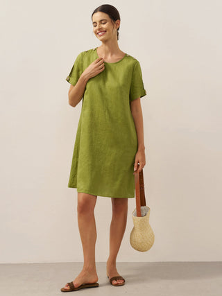 100% Linen Eyelet Short Sleeve Mini Dress LIA - Glamourous Grace