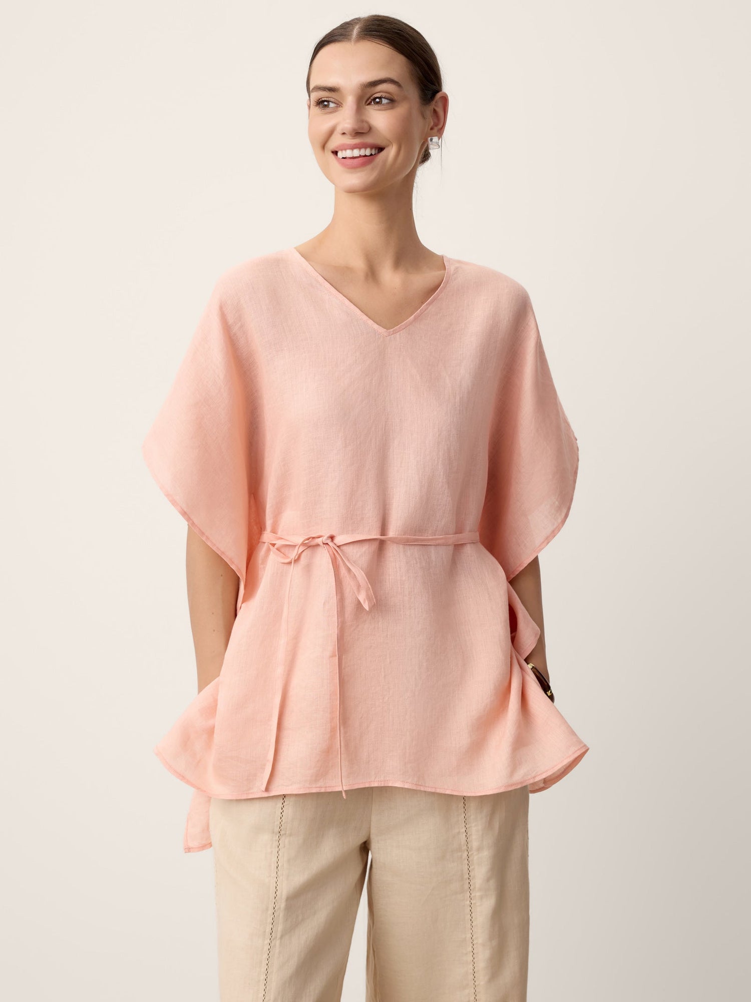 100% Linen Flutter-Sleeve V-Neck Top MARA - Glamourous Grace