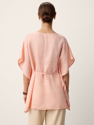 100% Linen Flutter-Sleeve V-Neck Top MARA - Glamourous Grace
