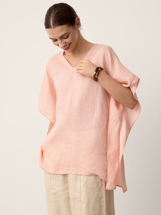 100% Linen Flutter-Sleeve V-Neck Top MARA - Glamourous Grace