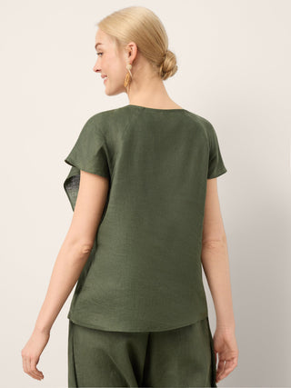 100% Linen Flutter Sleeve Sculpted Pleat Top DRUSILLA - Glamourous Grace