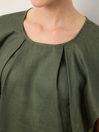 100% Linen Flutter Sleeve Sculpted Pleat Top DRUSILLA - Glamourous Grace