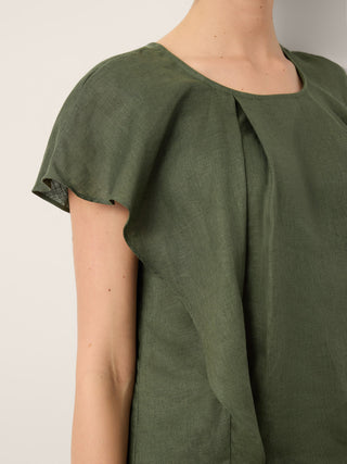 100% Linen Flutter Sleeve Sculpted Pleat Top DRUSILLA - Glamourous Grace