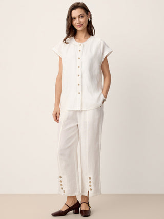 100% Linen Frayed-Trim Drop-Shoulder Top INDIRA - Glamourous Grace
