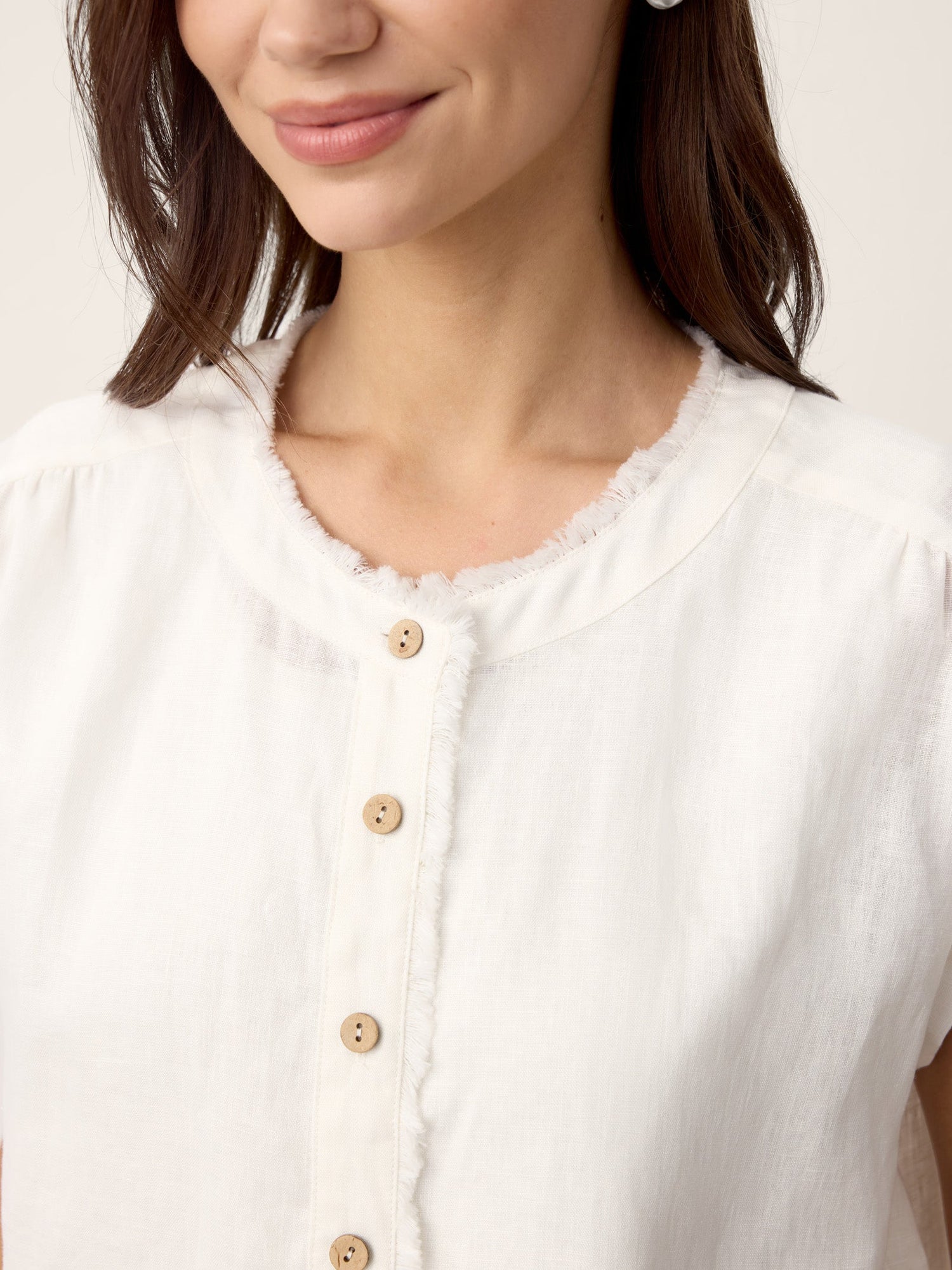 100% Linen Frayed-Trim Drop-Shoulder Top INDIRA - Glamourous Grace