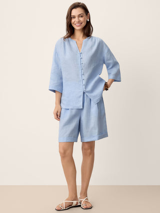 100% Linen Frog-Button Split-Neck Shirt GISELA - Glamourous Grace