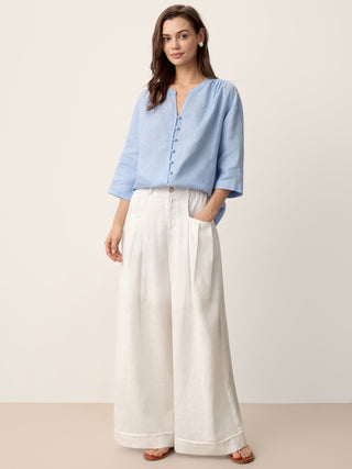 100% Linen Frog-Button Split-Neck Shirt GISELA - Glamourous Grace