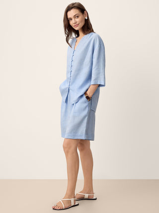 100% Linen Frog-Button Split-Neck Shirt GISELA - Glamourous Grace