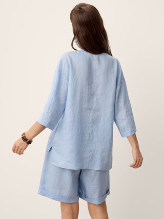100% Linen Frog-Button Split-Neck Shirt GISELA - Glamourous Grace