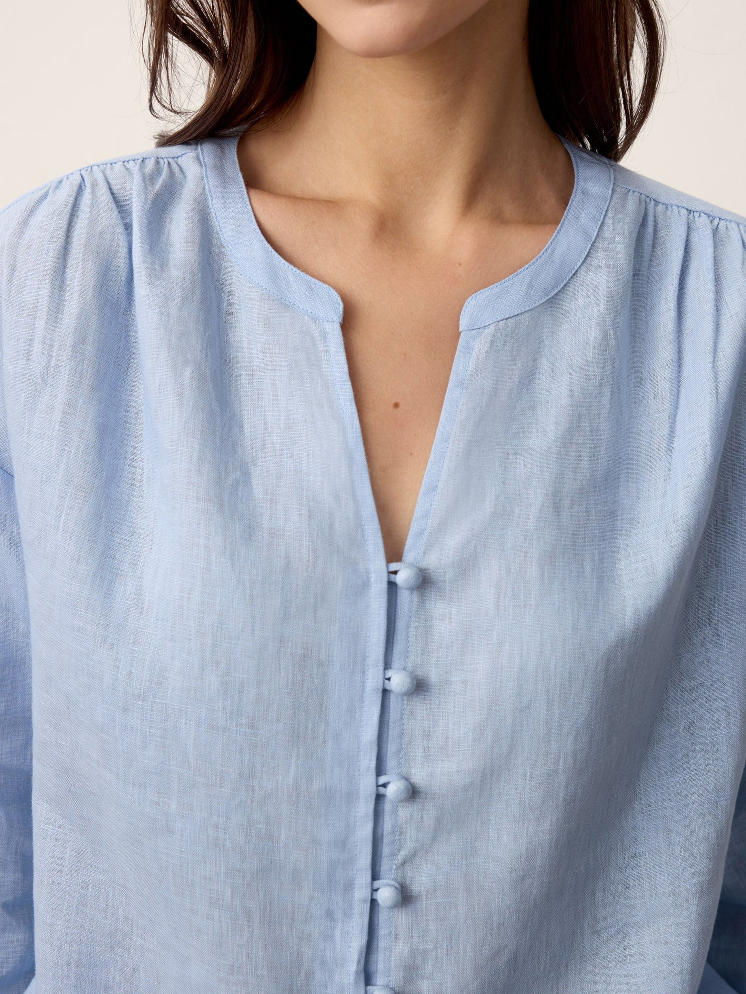 100% Linen Frog-Button Split-Neck Shirt GISELA - Glamourous Grace