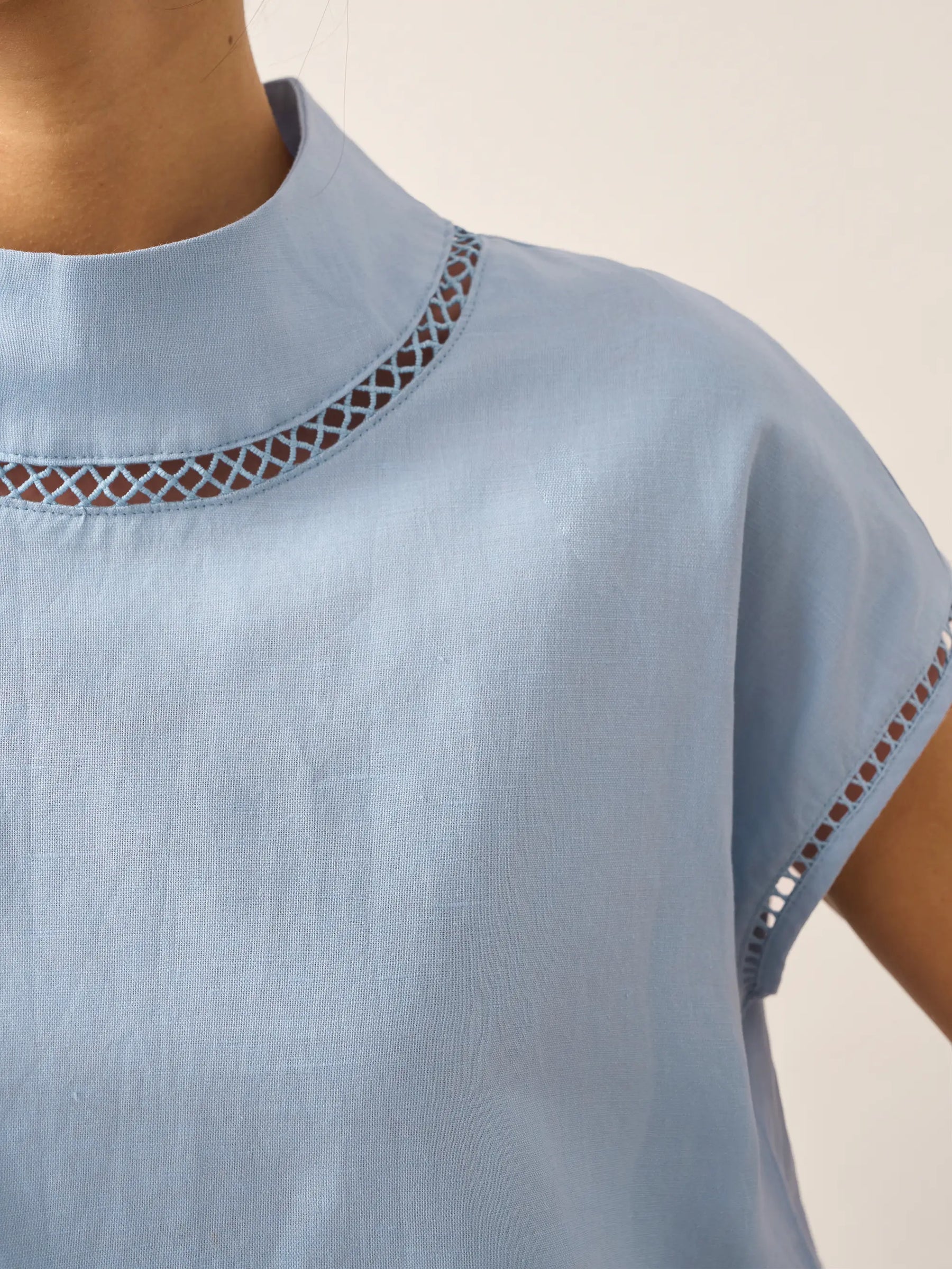 100% Linen Gingham Checked Cutout Turtleneck Top CAROL - Glamourous Grace