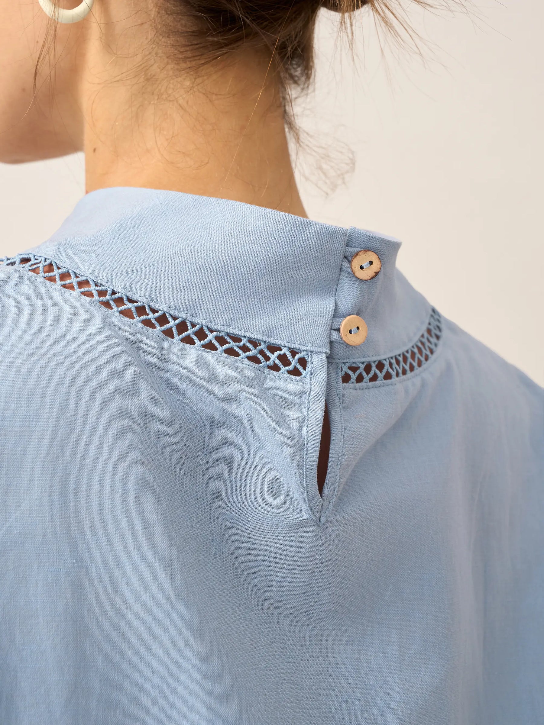 100% Linen Gingham Checked Cutout Turtleneck Top CAROL - Glamourous Grace