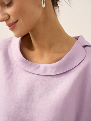 Linen Round Soft-Fold Collar Top LAURA - Glamourous Grace