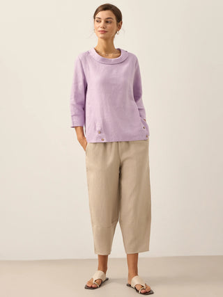 Linen Round Soft-Fold Collar Top LAURA - Glamourous Grace