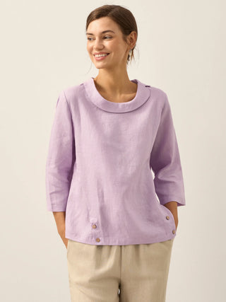 Linen Round Soft-Fold Collar Top LAURA - Glamourous Grace