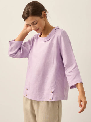 Linen Round Soft-Fold Collar Top LAURA - Glamourous Grace