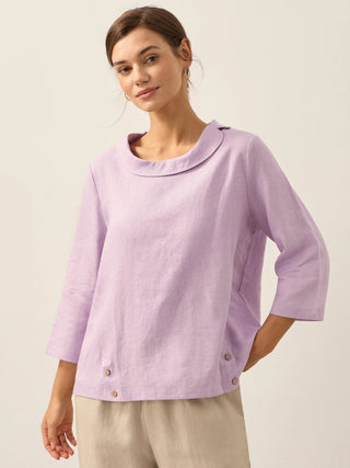 Linen Round Soft-Fold Collar Top LAURA - Glamourous Grace