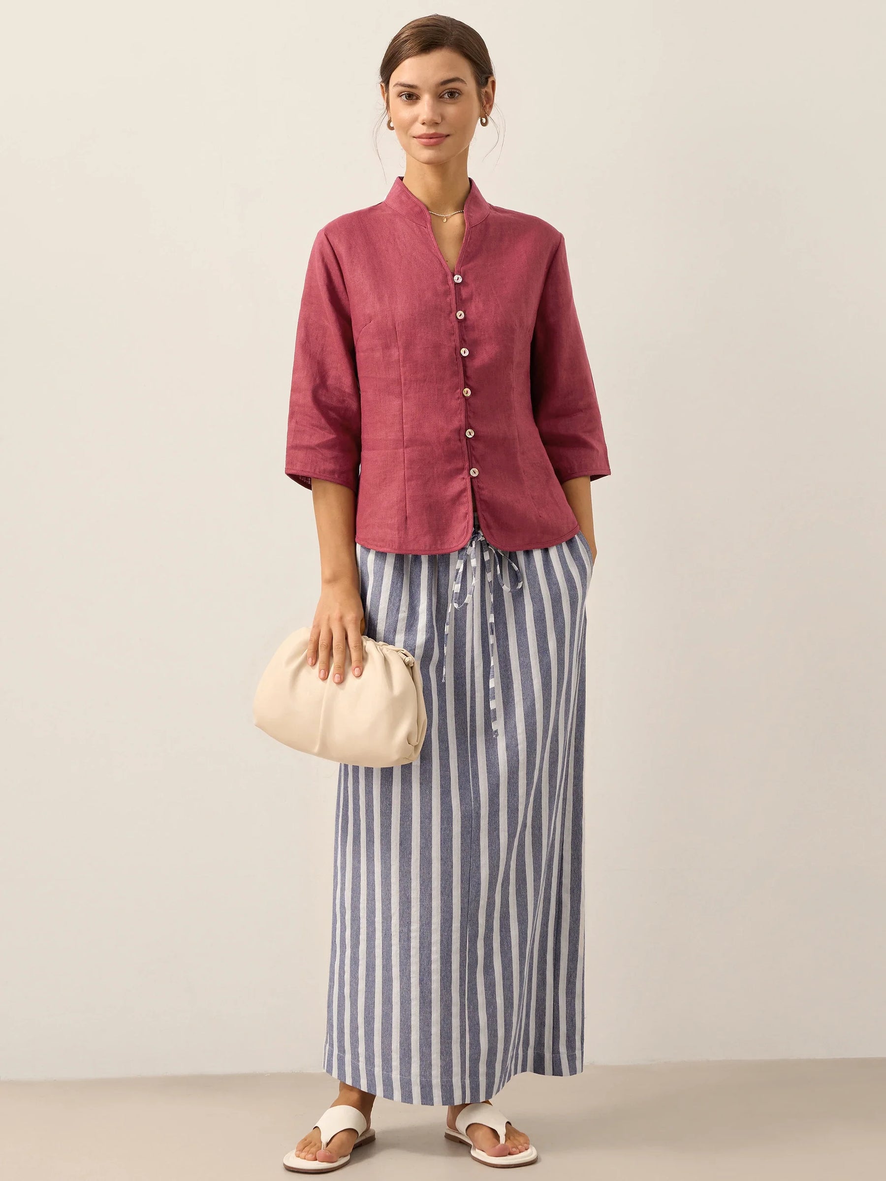 100% Linen Hand Button Fitted Jacket AMELIA - Glamourous Grace