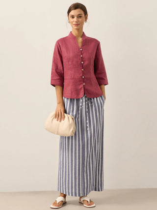 100% Linen Hand Button Fitted Jacket AMELIA - Glamourous Grace