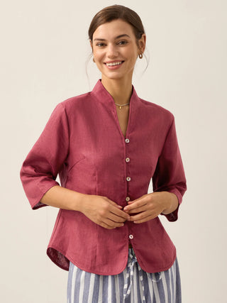 100% Linen Hand Button Fitted Jacket AMELIA - Glamourous Grace