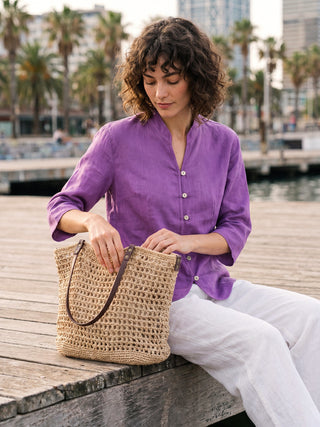 100% Linen Hand Button Fitted Jacket AMELIA - Glamourous Grace