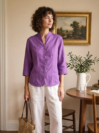 100% Linen Hand Button Fitted Jacket AMELIA - Glamourous Grace